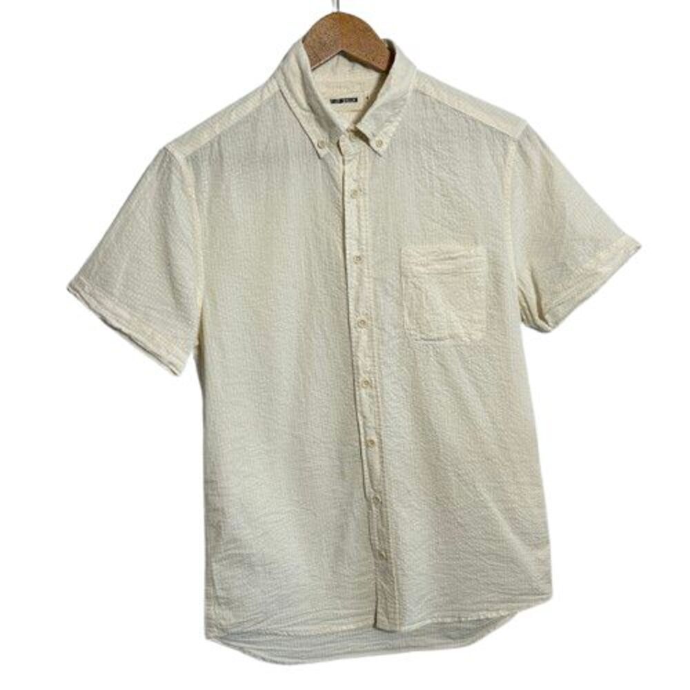 Taylor Stitch The Jack Seersucker Shirt Men XS 36 White Ivory Cream Short Sleeve